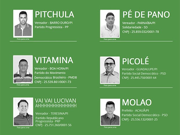 Candidatos com nomes engraçados no Piauí (Foto: Tribunal Superior Eleitoral - TSE)